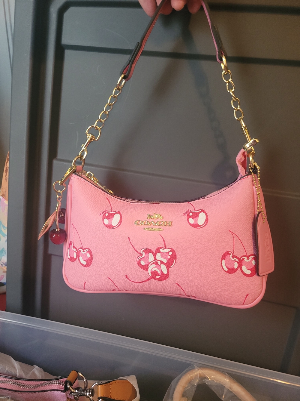 COACH Pink Cherry Print Small Shoulder Bag